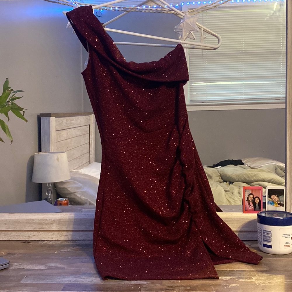 sparkly dark red hoco / semi formal dress